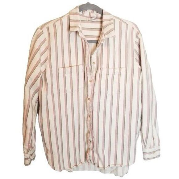 Madewell Womens Claxton Striped Flannel Sunday Shirt Size M Sustainable Preppy - Picture 2 of 10